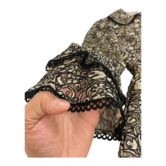 VTG Chetta B, Sherrie Bloom, Peter Novello black gold embroidered lace top S 4. - Picture 6 of 13